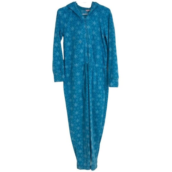 La Vie En Rose blue fleece onesie pajamas with zip-up closure & 1 slipper/sock M - Picture 1 of 14